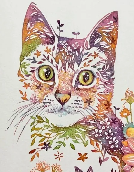 cat, felidae, paint, carnivore, painting, small to medium-sized cats, art, whiskers, snout, grass