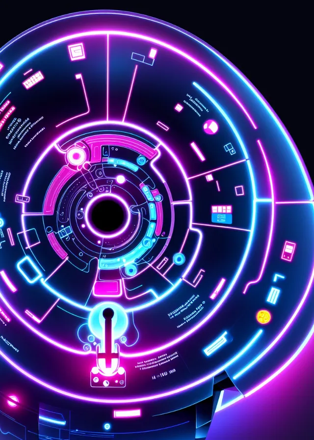 a circular display with neon lights on it
