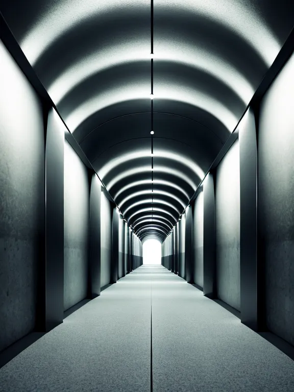 a long hallway with a light at the end of it