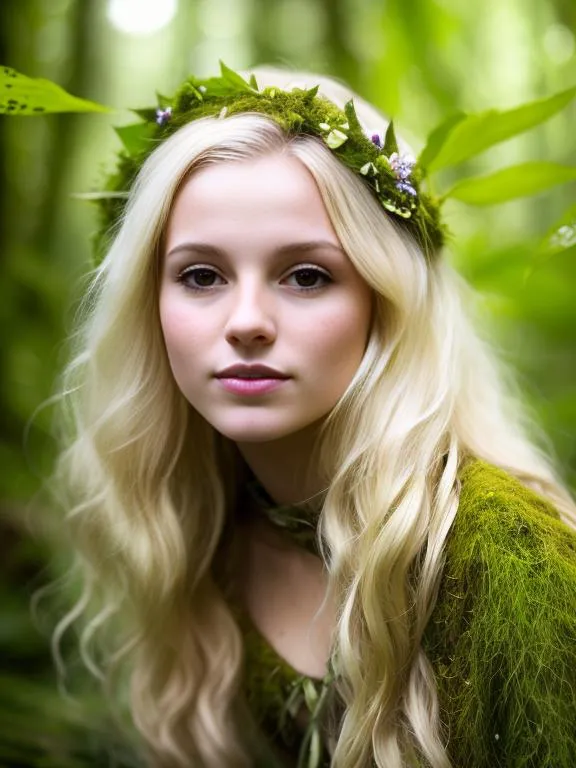 a girl in a green dress is posing in the forest