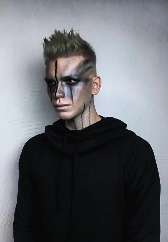 a man with a face painted like a demon