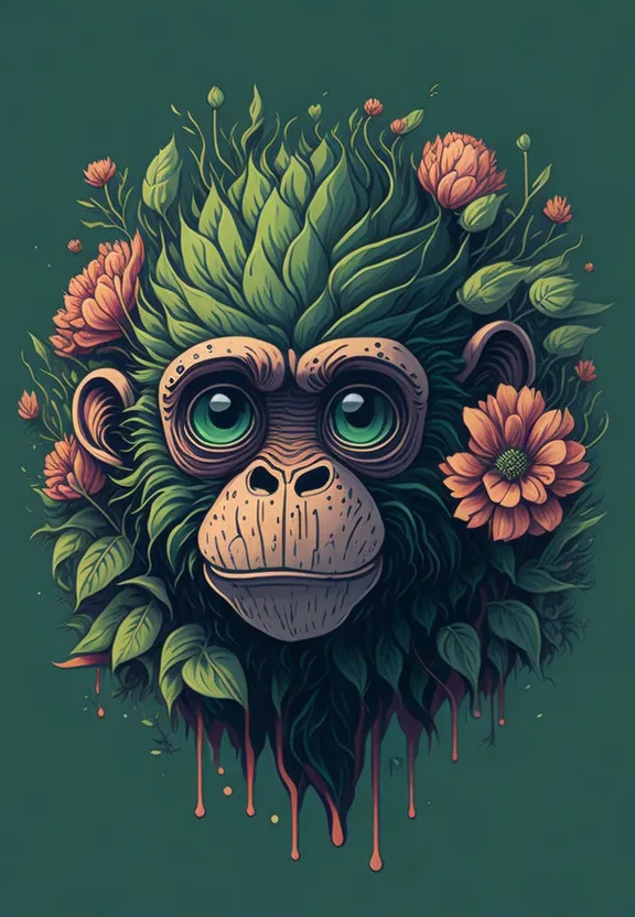 a monkey with flowers on its head