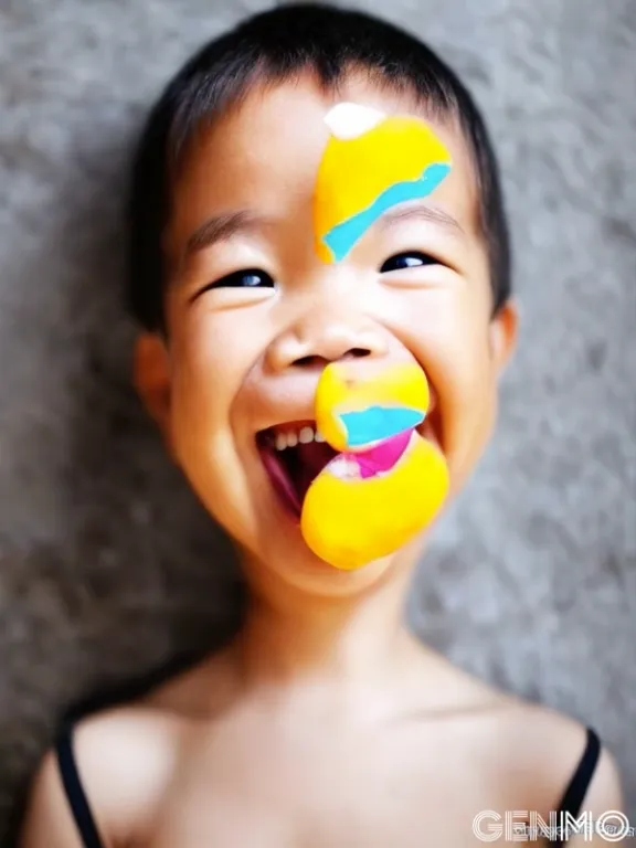 a young boy with his face painted like a clown