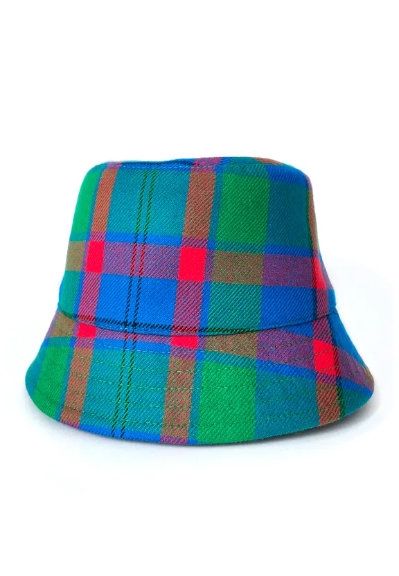 a green and blue plaid hat on a white background