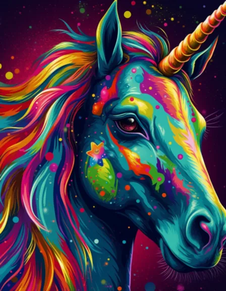 a painting of a unicorn with a colorful mane