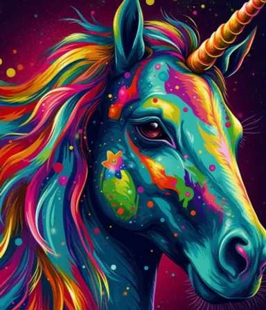 a painting of a unicorn with a colorful mane