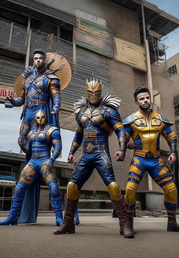 a group of men in costume standing next to each other