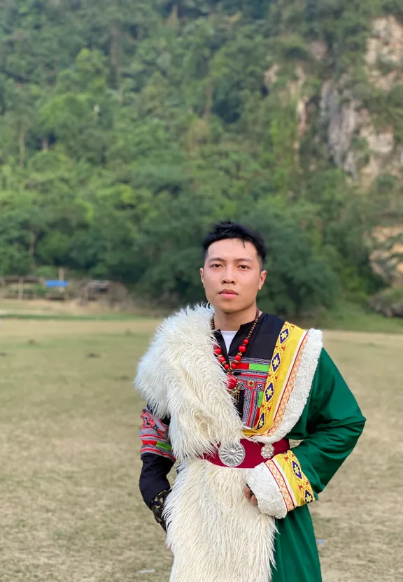 a man in a costume standing in a field