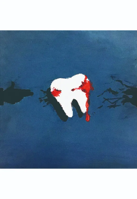 a painting of a tooth with blood dripping from it