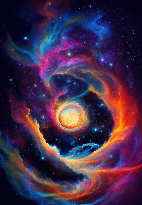 a painting of a spiral galaxy with stars in the background