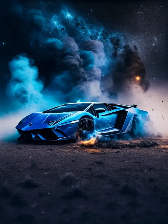 a blue car with smoke coming out of it