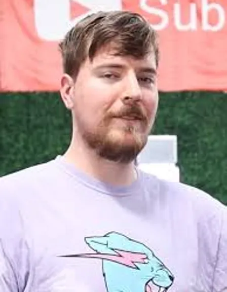 a man with a goatee standing in front of a sign