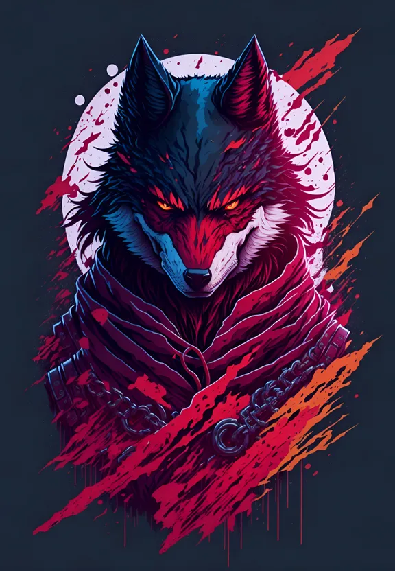 a red and blue wolf with a black background