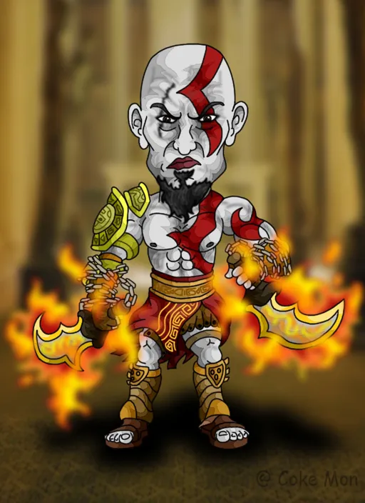 a cartoon of a man with a beard holding a sword