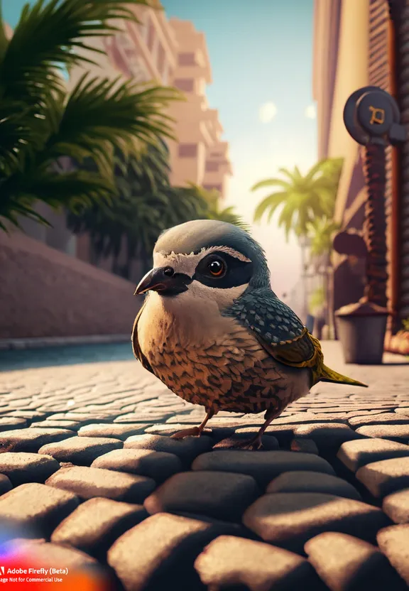 a small bird standing on a cobblestone road