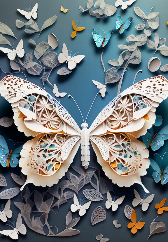 a paper cut butterfly surrounded by butterflies