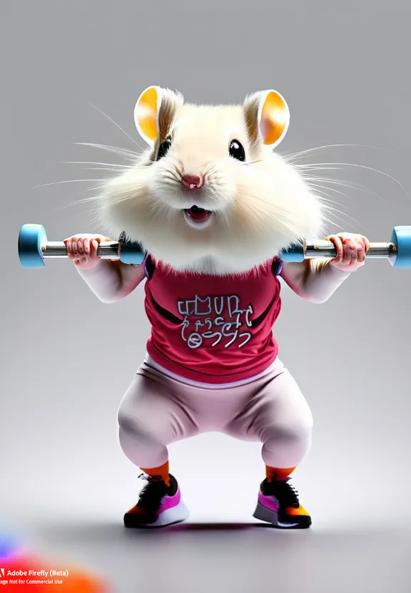 Turn into The guinea pig is wearing sportswear, lifting heavy weights