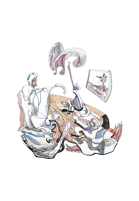 a drawing of a person laying on a bed