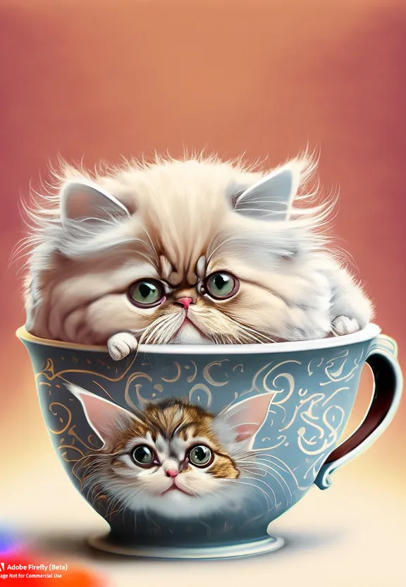 a painting of two kittens in a teacup