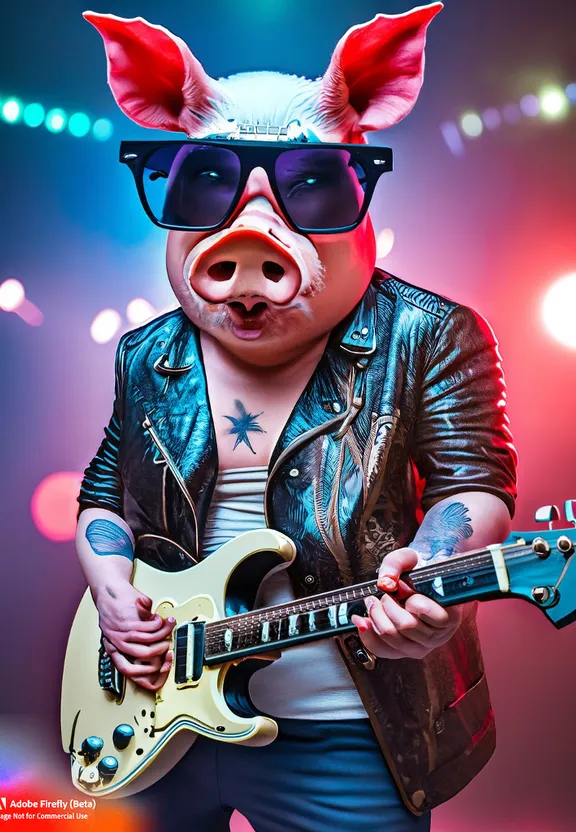 a pig wearing sunglasses and holding a guitar