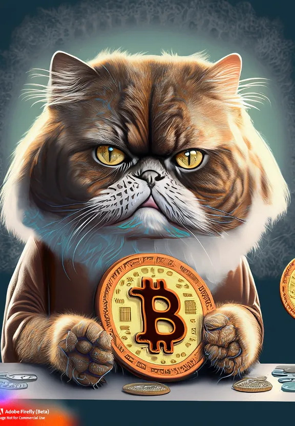 a cat holding a bit coin in its paws