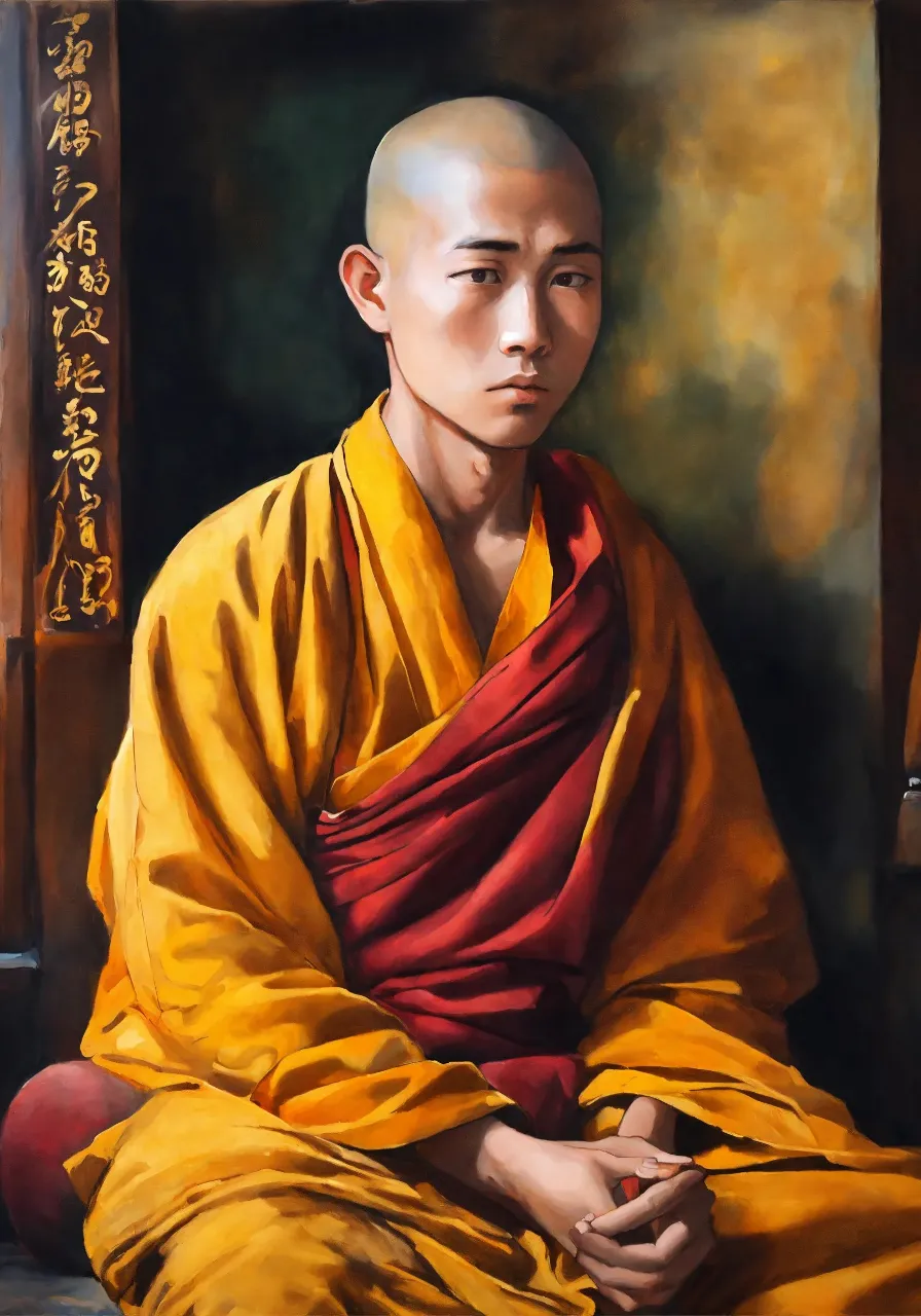 young 20 year old buddhist monk meditating