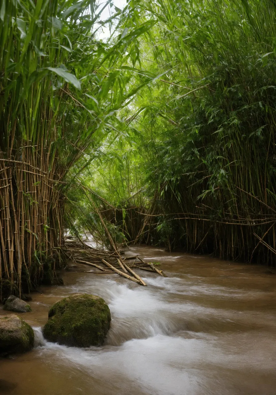 raining in a bamboo forest