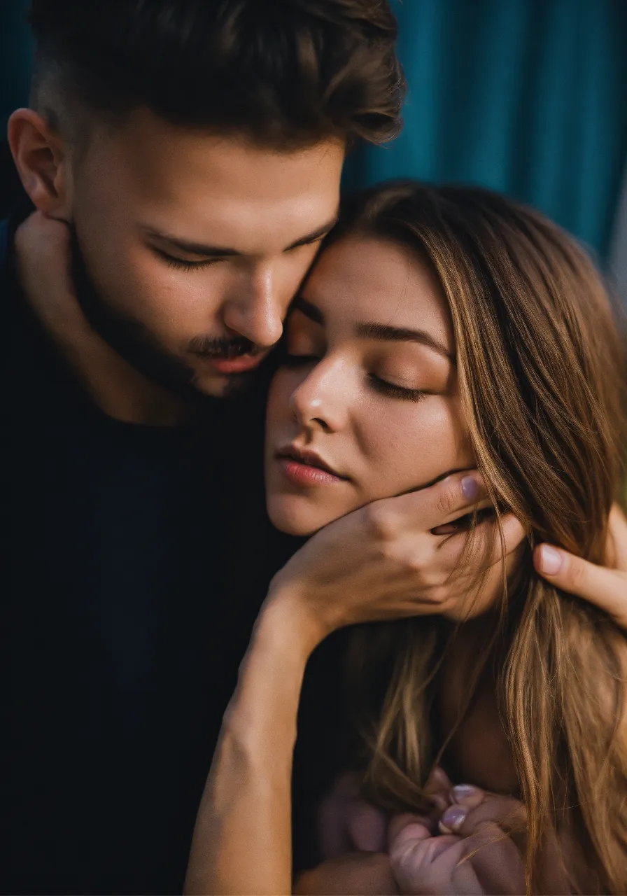 a man and a woman embracing each other