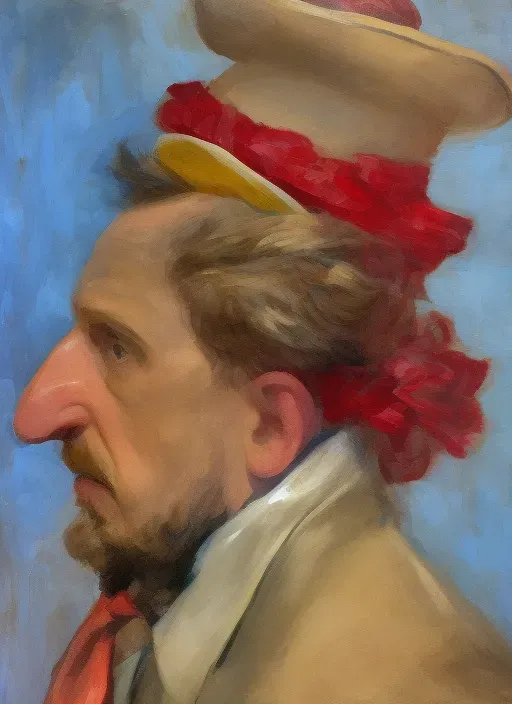 a painting of a man with a hat on his head