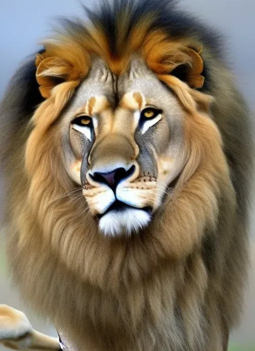 a close up of a lion with a blurry background