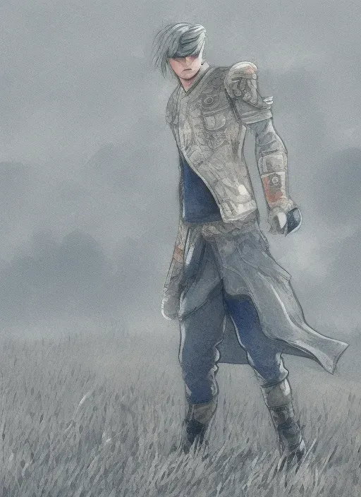 a drawing of a man standing in a field