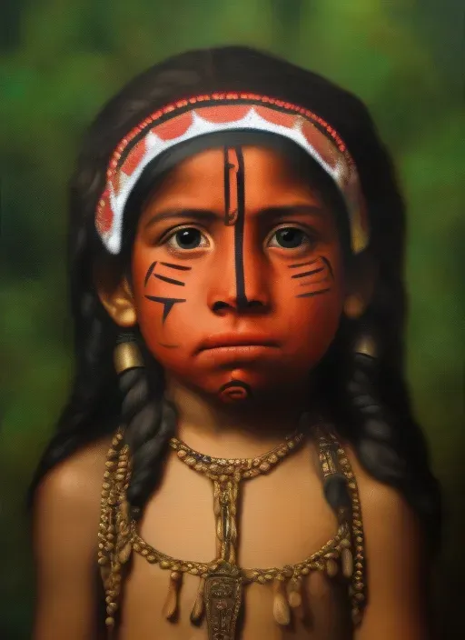 a painting of a native american girl with a painted face