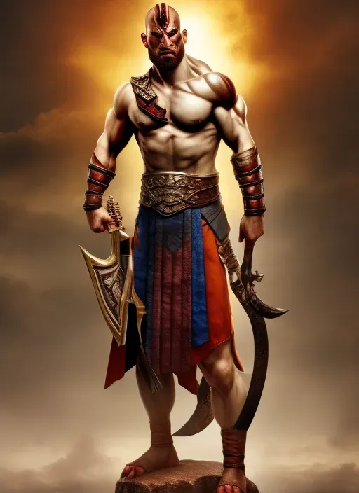 a painting of a man with a sword and armor