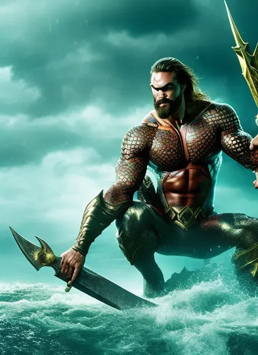 a man dressed as a mermaid holding a sword