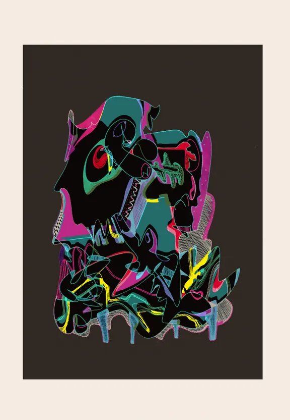 a painting of a person with a black background