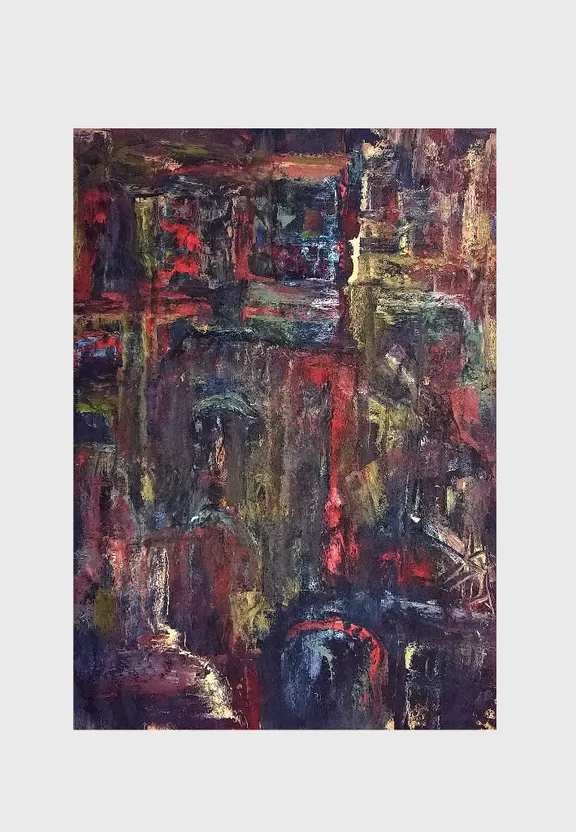 a painting of a city with lots of buildings