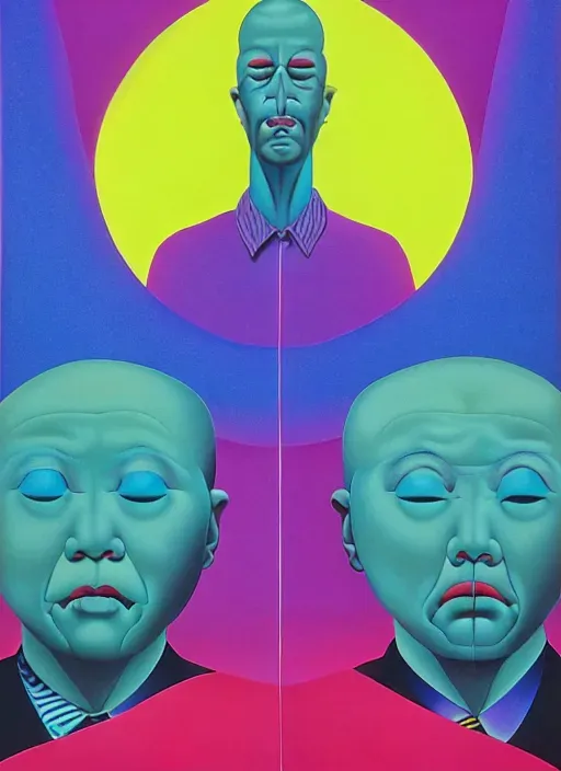 a painting of two men with different facial expressions