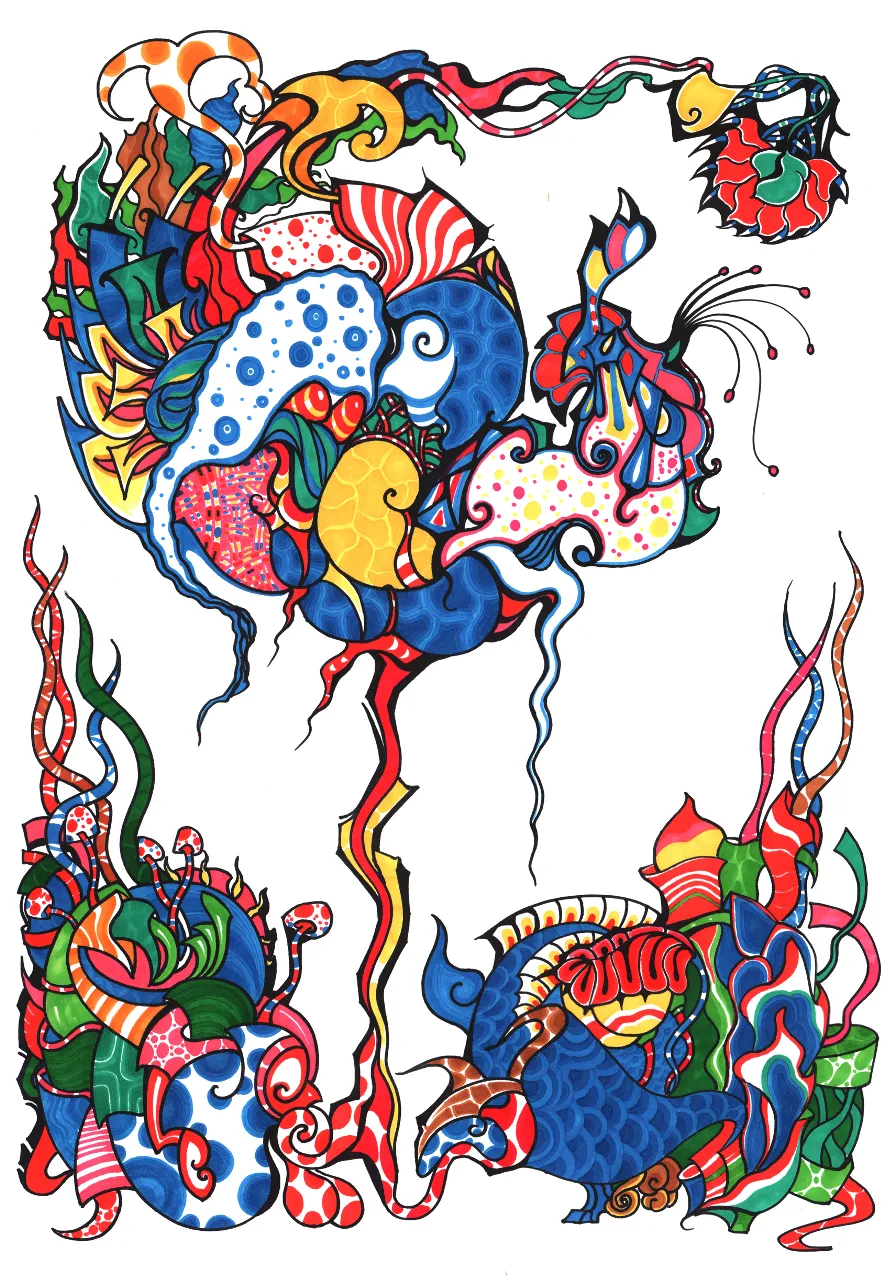 a drawing of a fish surrounded by other fish