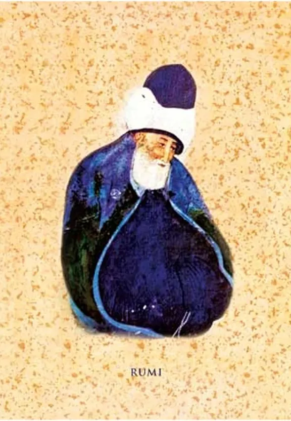 a painting of a man with a blue coat and a white hat