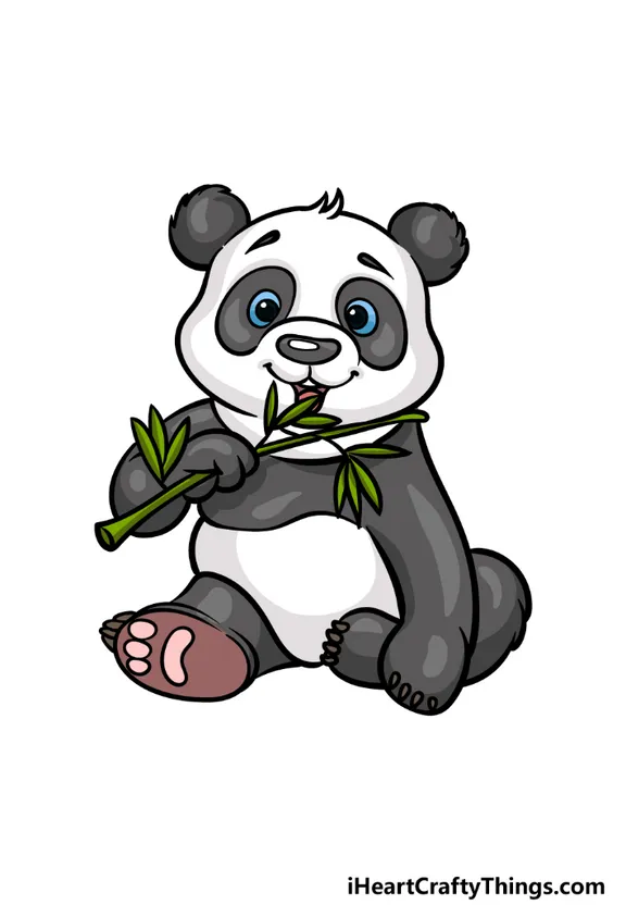 a panda bear sitting on the ground eating bamboo