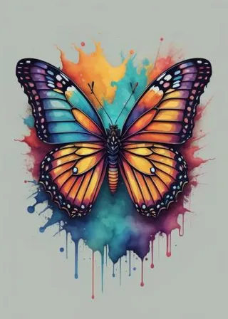 a colorful butterfly with a splash of paint on it