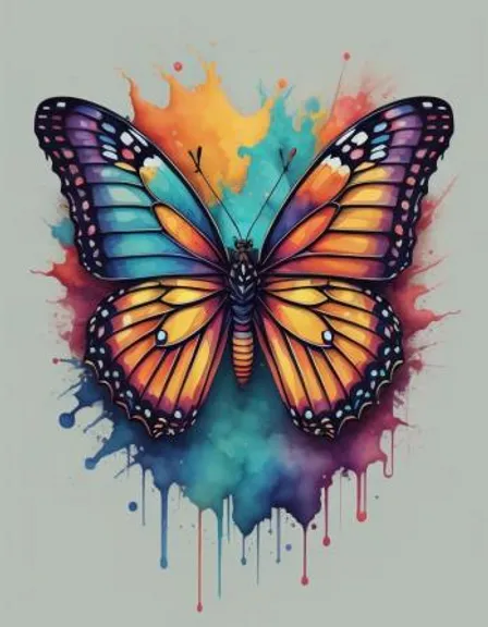 a colorful butterfly with a splash of paint on it