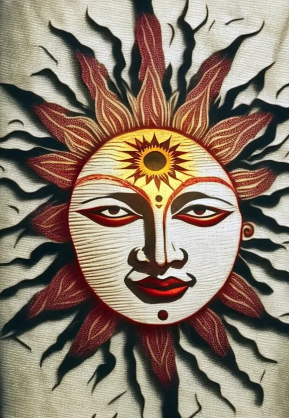 a painting of a sun with a face on it