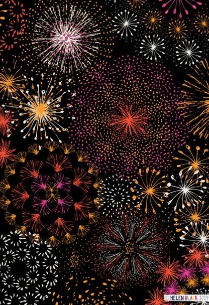 a bunch of fireworks on a black background. fireworks, art, symmetry, pattern, painting, event, electric blue, darkness, space, visual arts