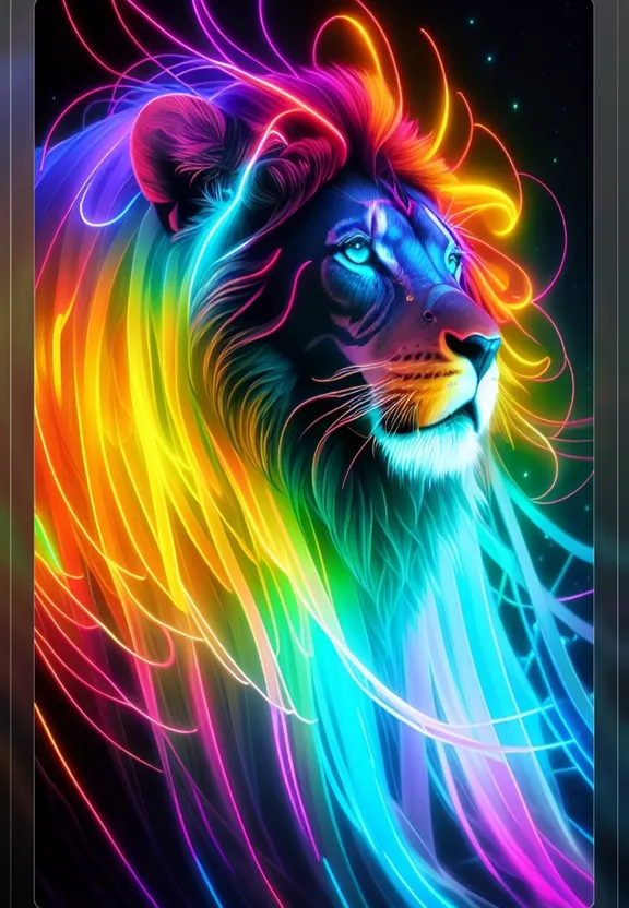 a colorful lion on a black background