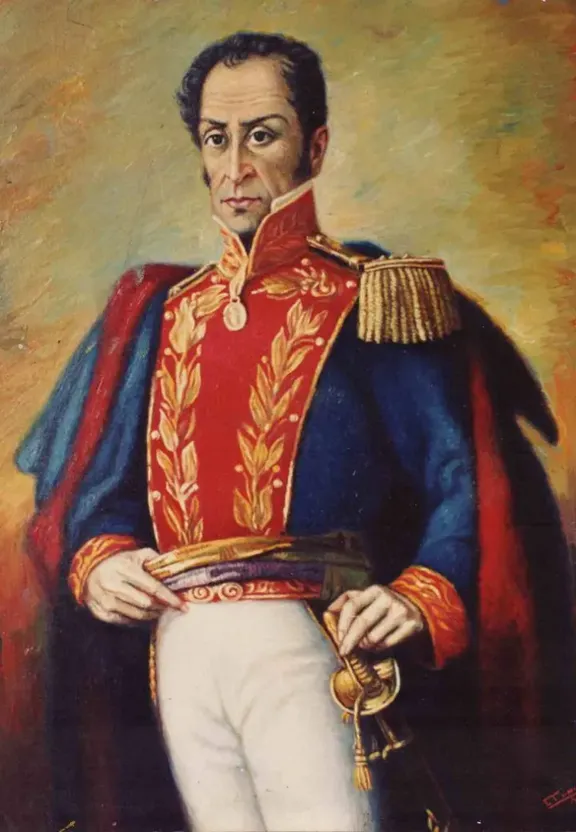 a painting of a man in a red and blue uniform