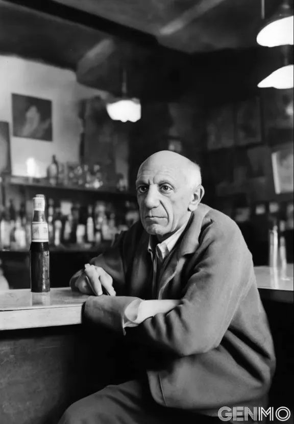 a man sitting at a bar with a bottle of liquor