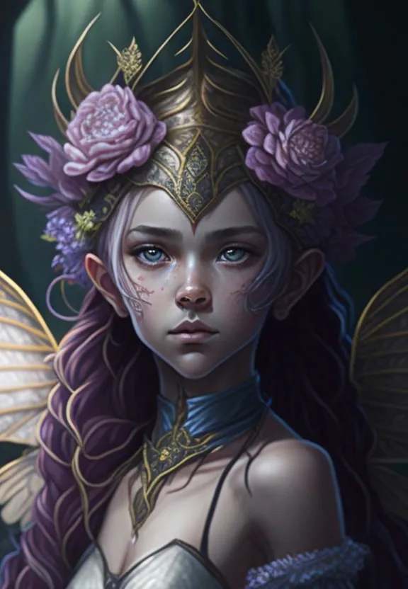 a woman in a costume with flowers on her head