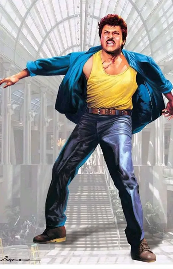 a painting of a man in a yellow shirt and blue jacket