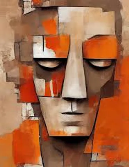 a painting of a man's face with orange squares